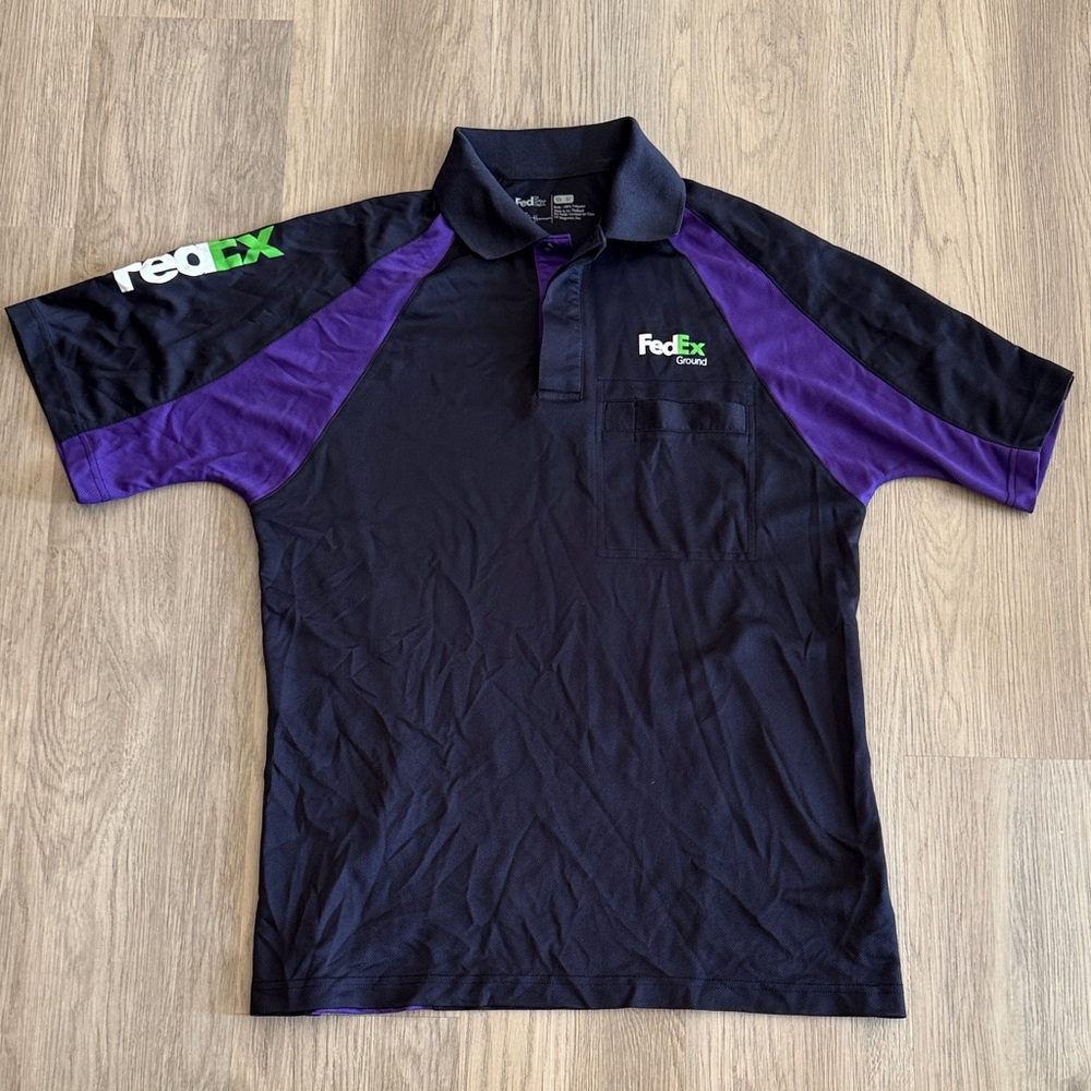 FedEx Men's Polo Shirt in Black and Purple, Green Retro Color Size M